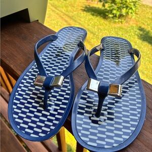Coach Blue Flip-Flops with Gold Accents